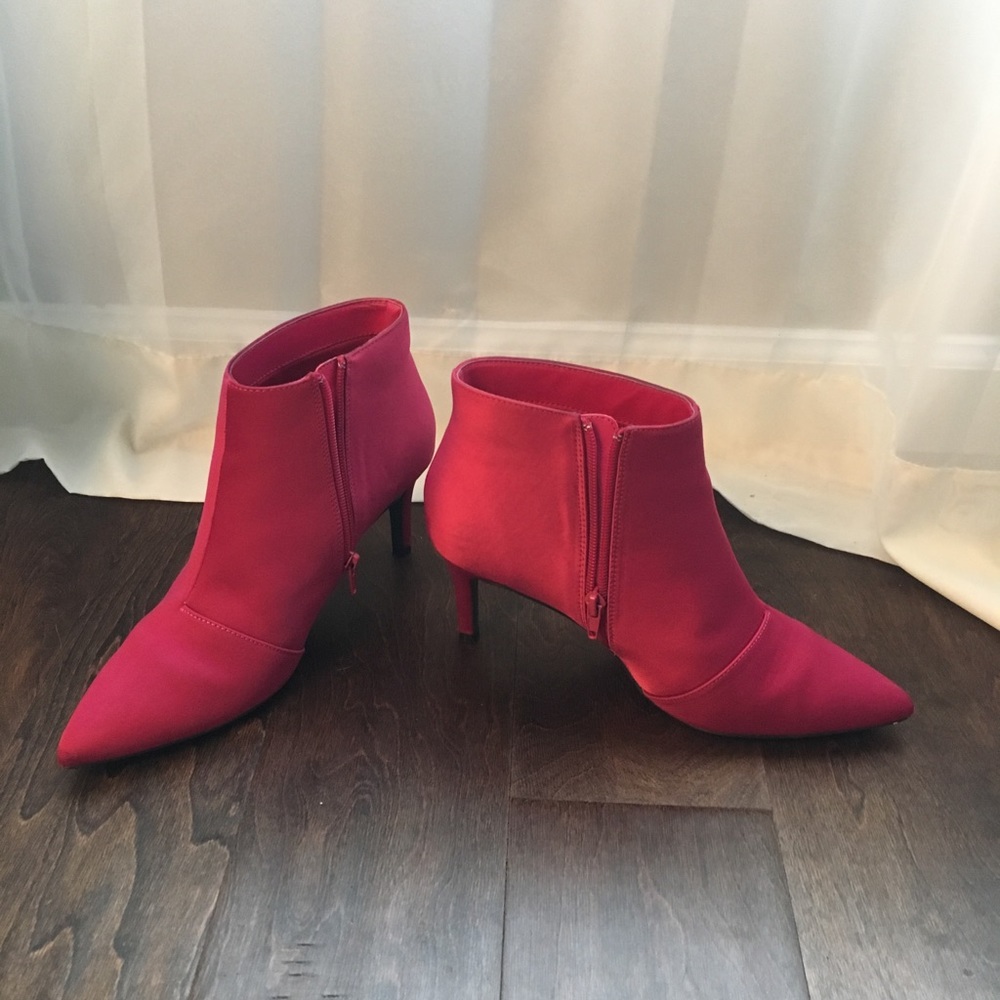 ASOS hot pink satin high heeled booties